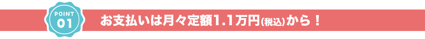 お⽀払いは⽉々定額1万円（税別）から！